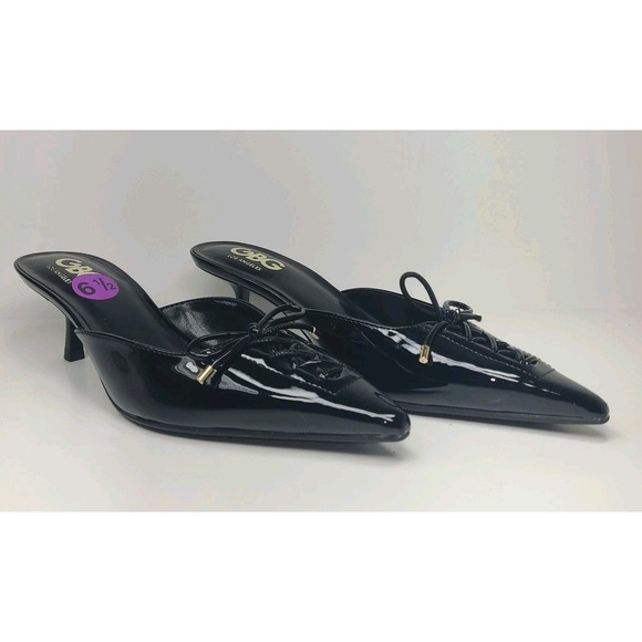 GBG Los Angeles Pointed Toe Mule Black Kitten Low Heels Shiny Womens 6.5 NEW - Picture 2 of 7